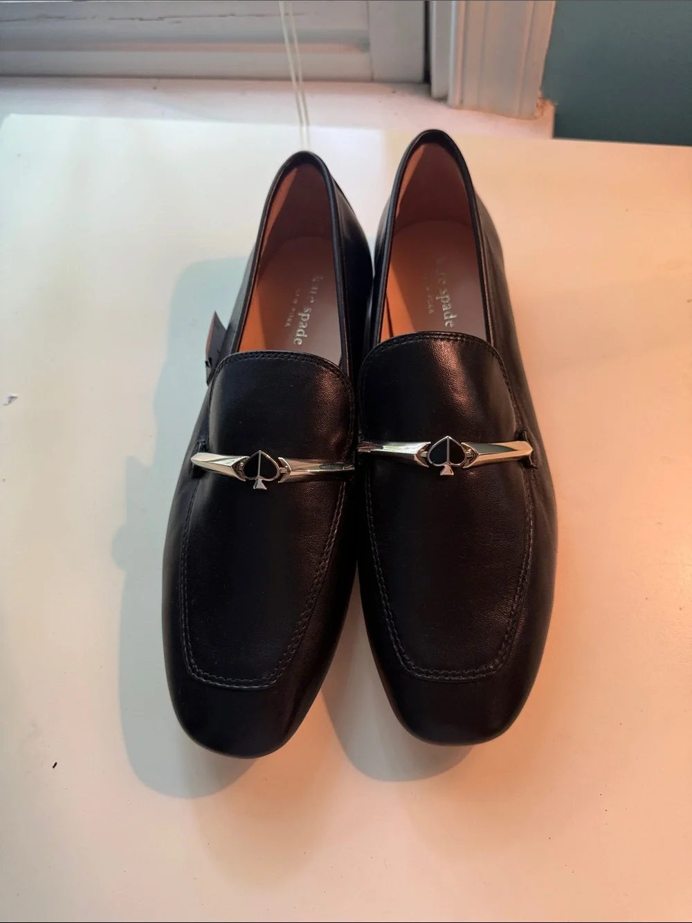 kate spade Black Leather Women's Loafers with Silver Spade Bit